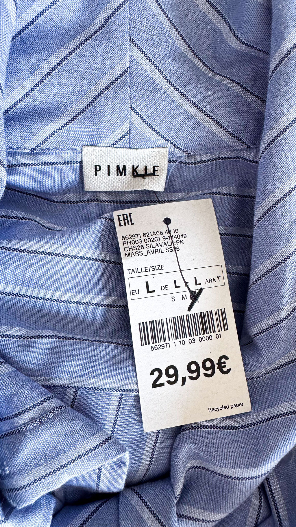 Chemise Pimkie rayée bleue L oversize neuve col lavallière