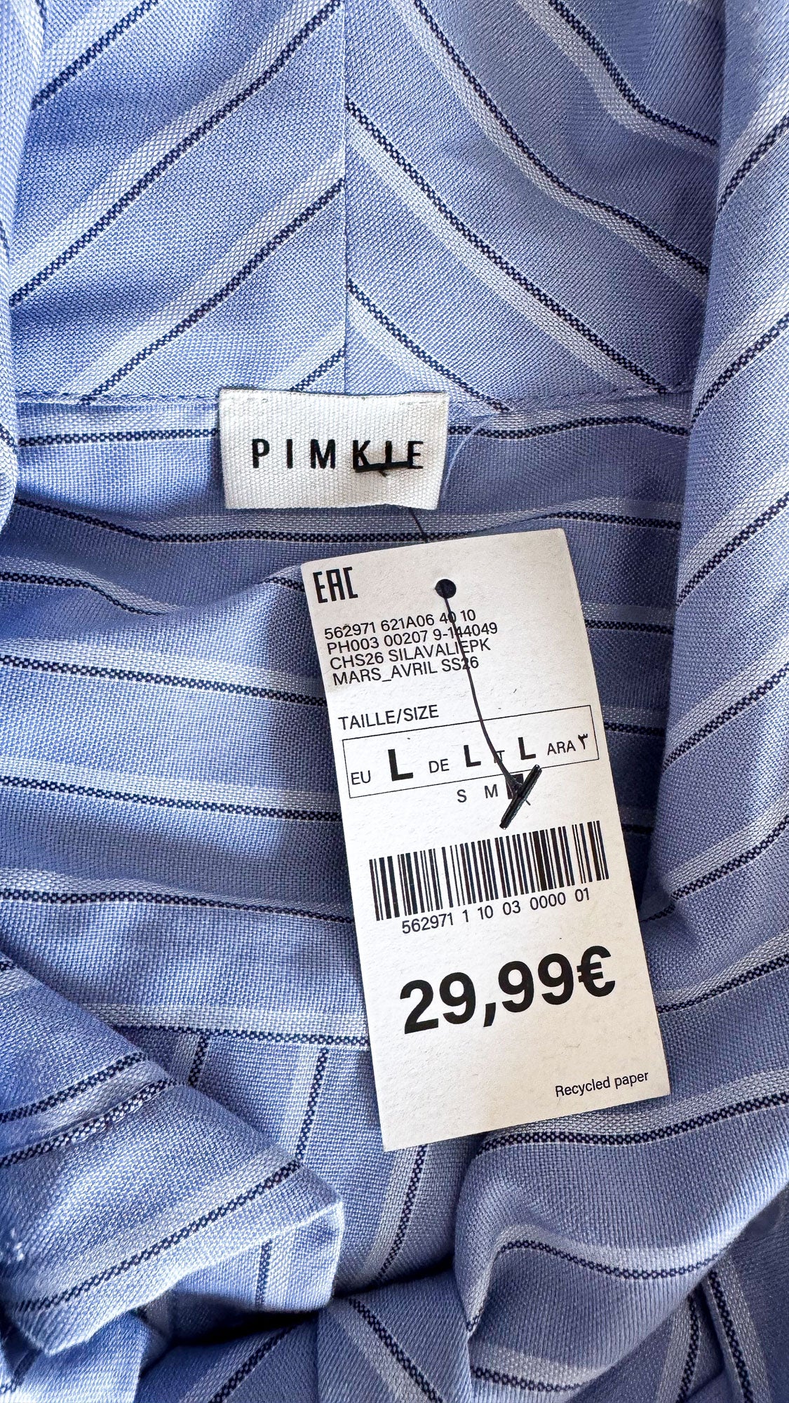Chemise Pimkie rayée bleue L oversize neuve col lavallière
