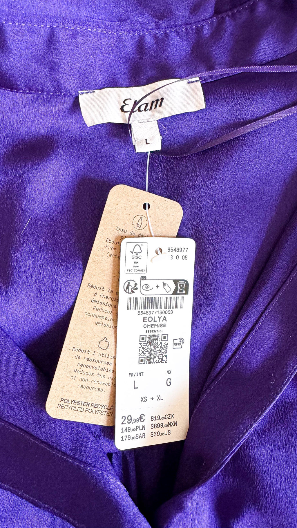 Chemise Etam Eolya violette L satin neuve