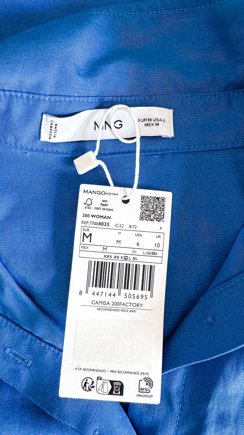 Chemise Mango bleu électrique M oversize neuve poches