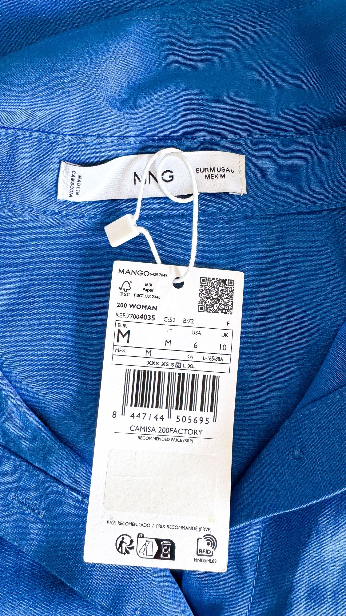 Chemise Mango bleu électrique M oversize neuve poches