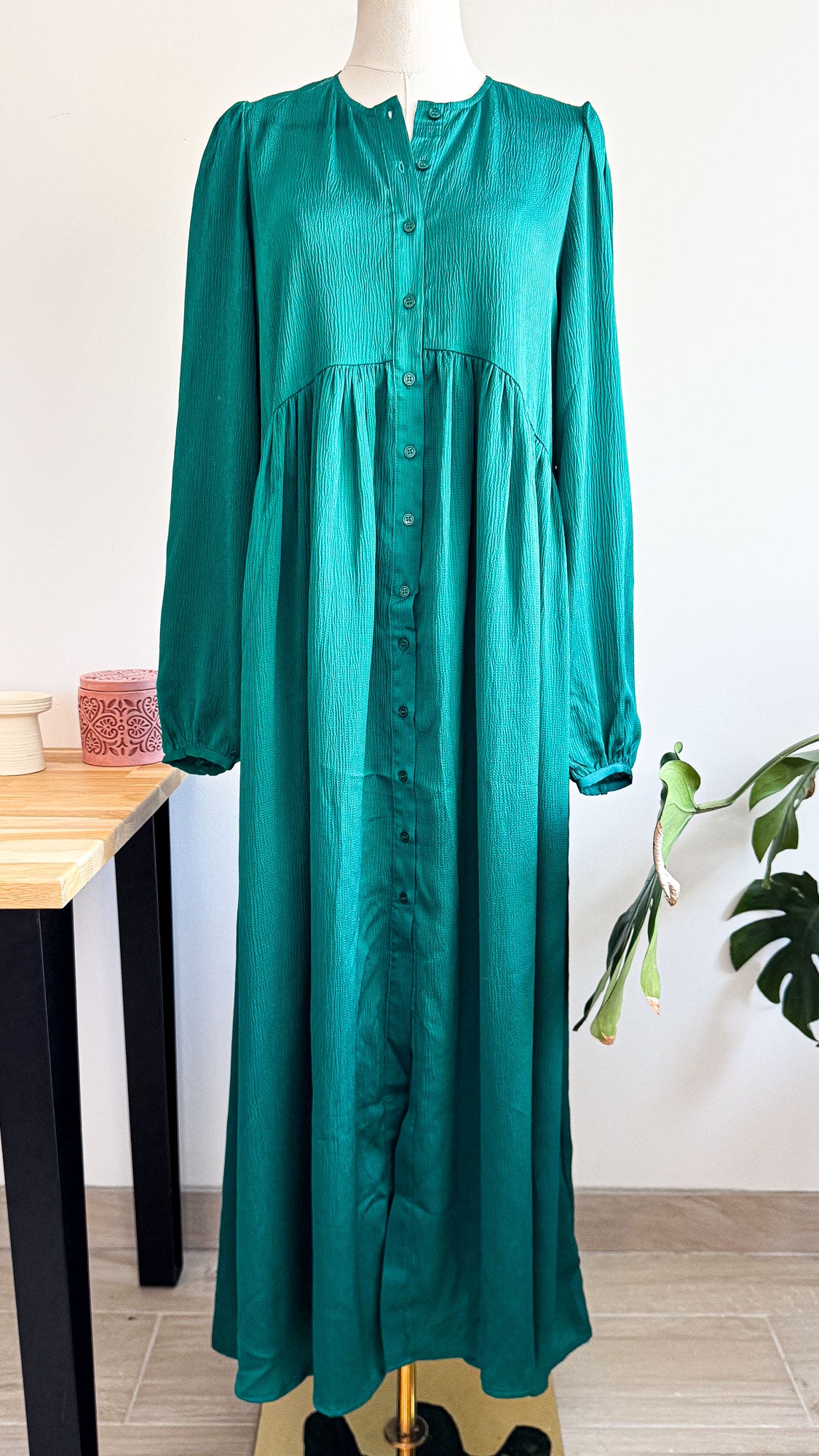 Robe longue chemise verte boutonnée 40 - La Redoute