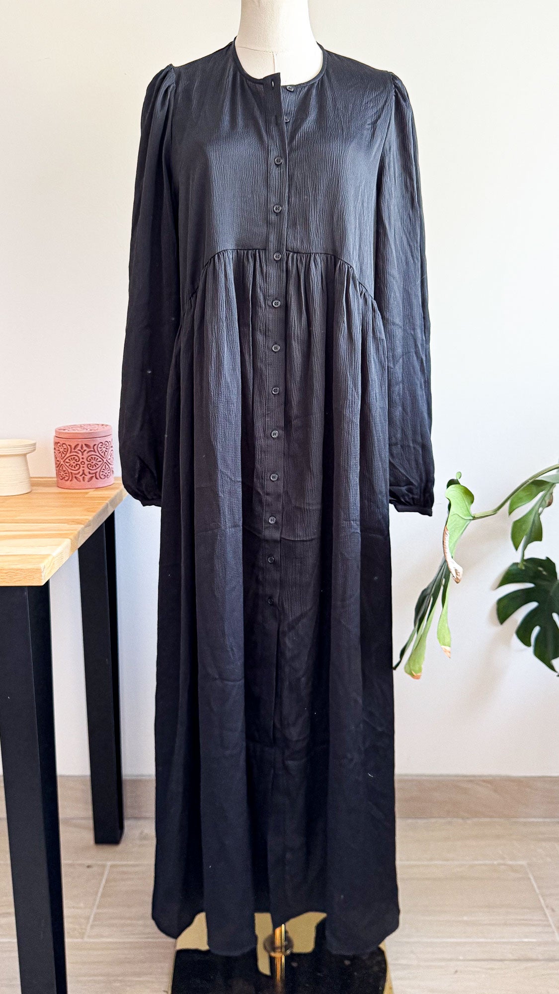 Robe longue chemise noire boutonnée 40 - La Redoute