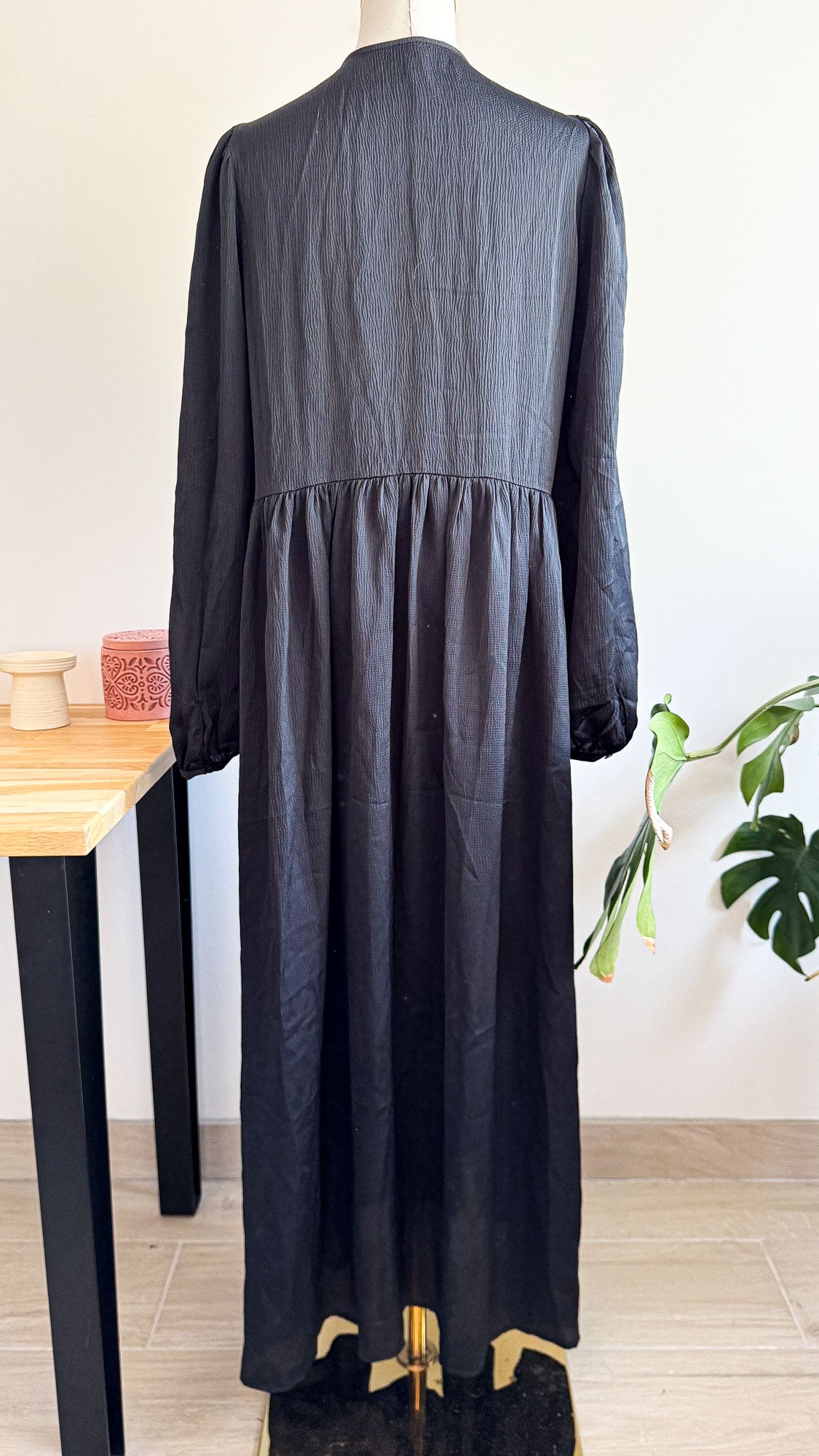 Robe longue chemise noire boutonnée 40 - La Redoute
