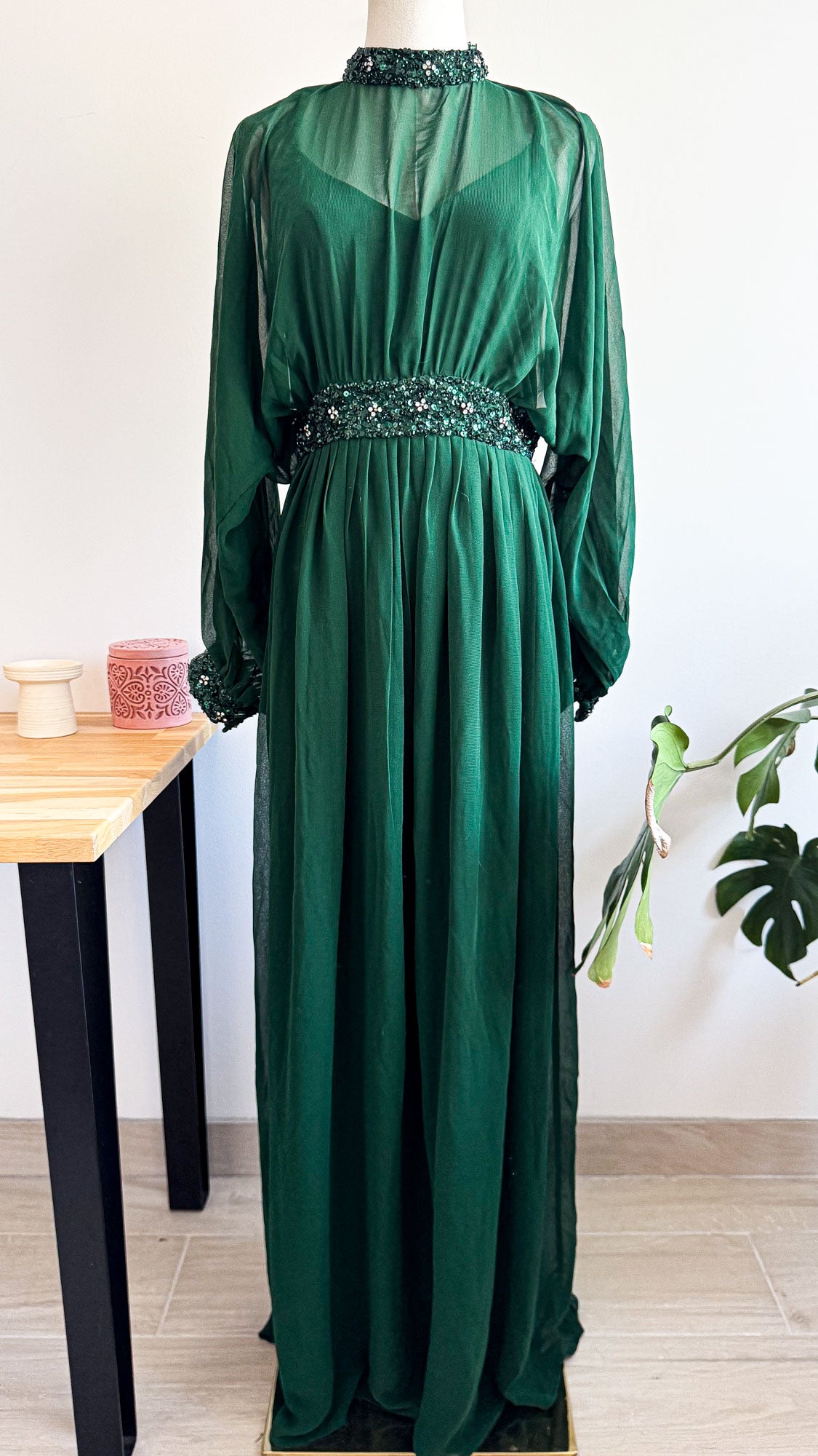Robe cérémonie sequins voile vert 40 - Beauut