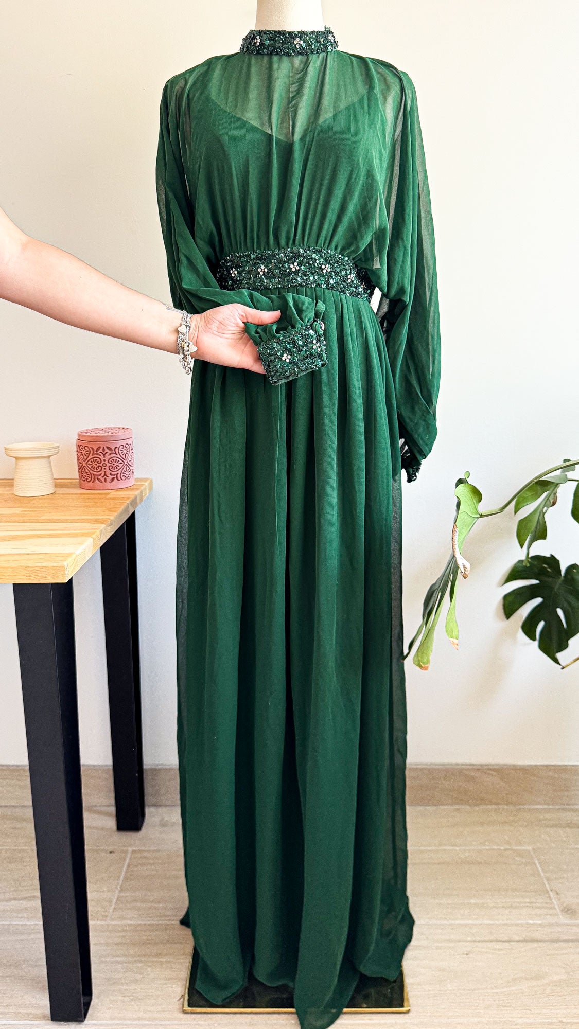 Robe cérémonie sequins voile vert 40 - Beauut