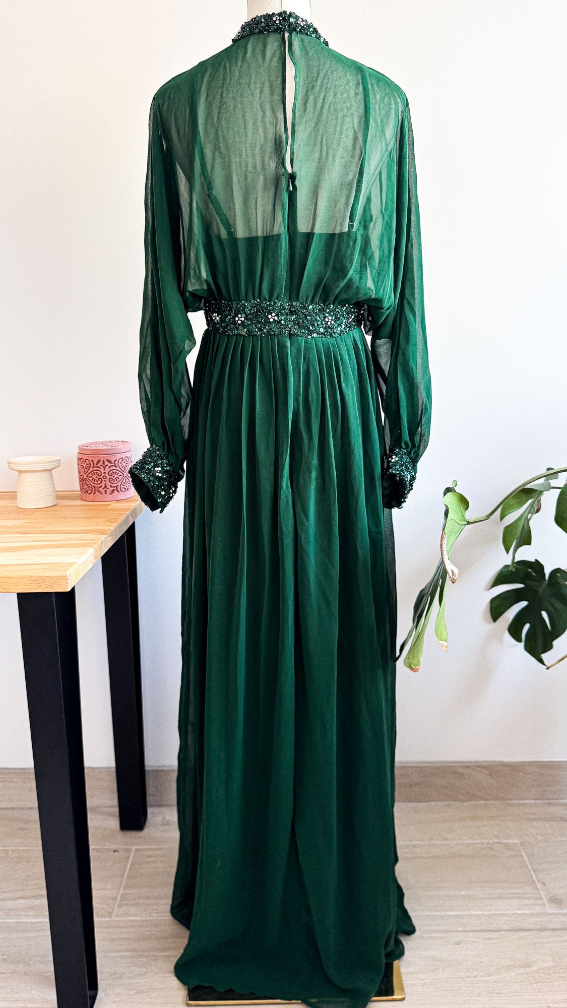 Robe cérémonie sequins voile vert 40 - Beauut