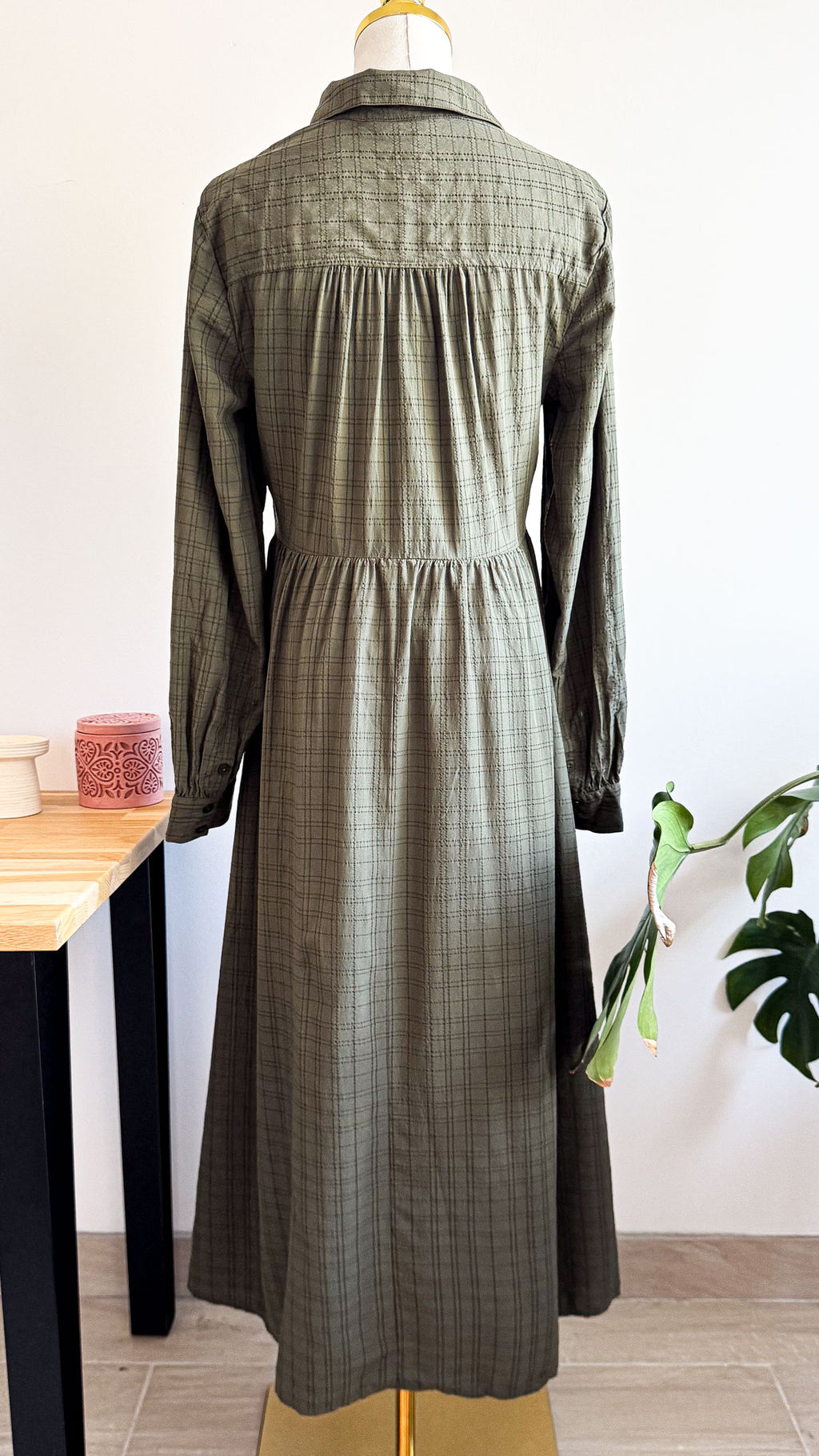 Robe chemise longue carreaux kaki 38 - Marks & Spencer