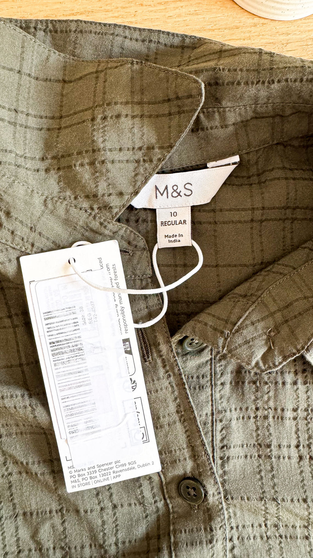 Robe chemise longue carreaux kaki 38 - Marks & Spencer