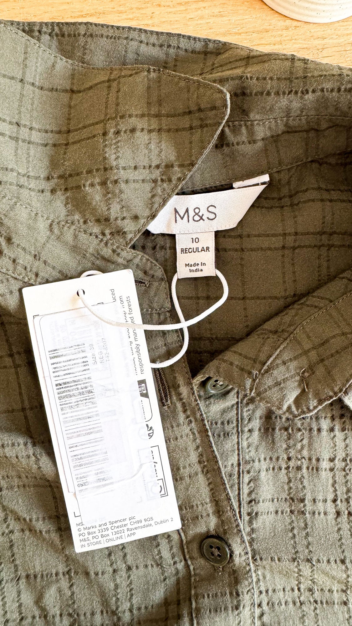 Robe chemise longue carreaux kaki 38 - Marks & Spencer
