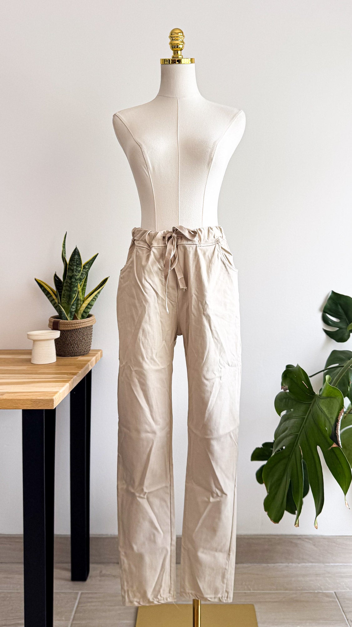 Pantalon beige écru Luck & Cie taille unique stretch Made Italy
