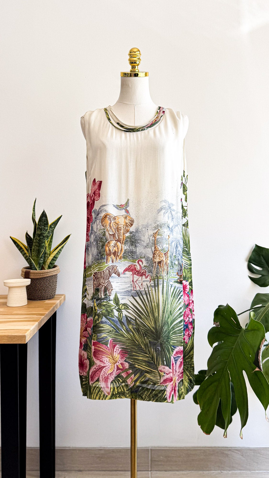 Robe imprimé savane éléphants girafes L - Derhy