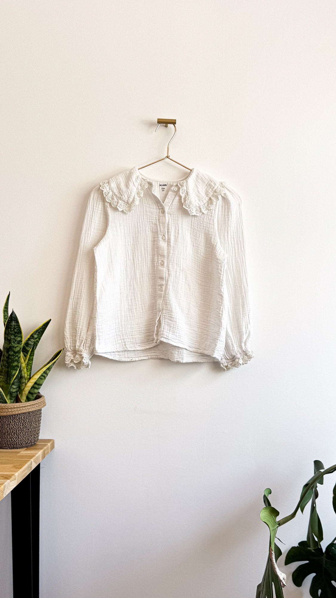 Blouse Kiabi fille 10 ans blanche col volant dentelle