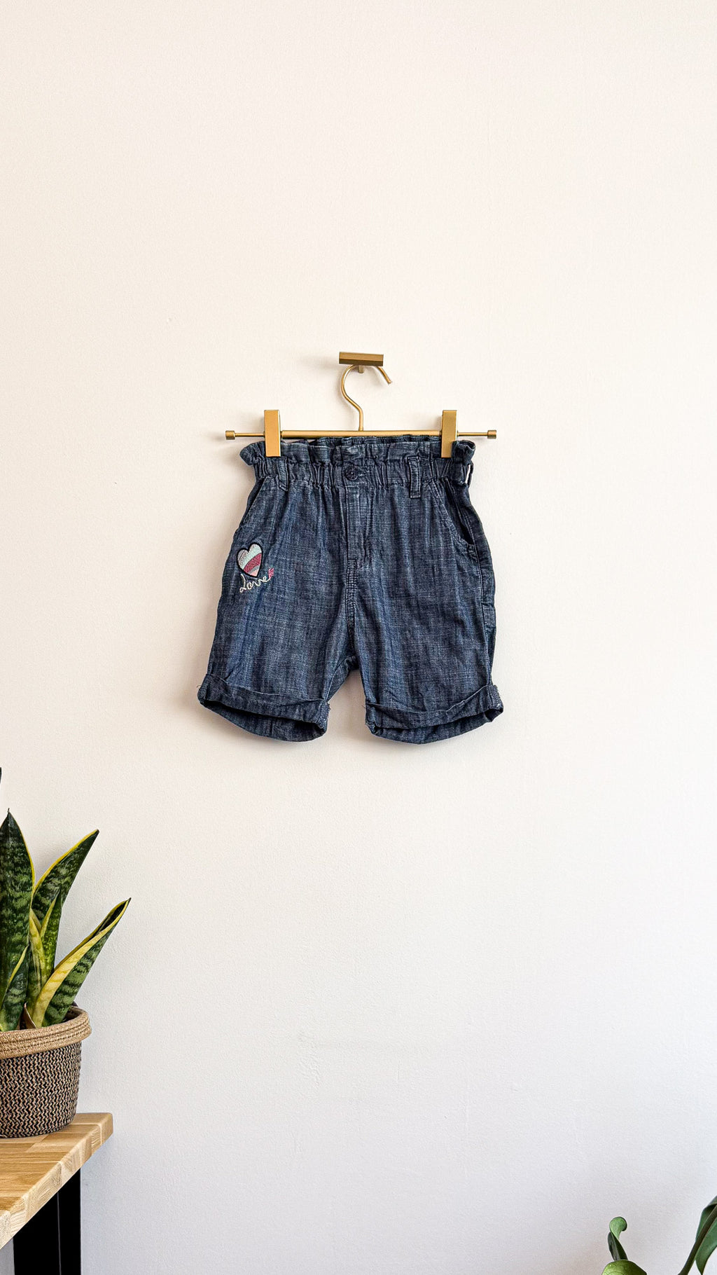 Short chambray Miniman fille 6 ans bleu broderie cœur love