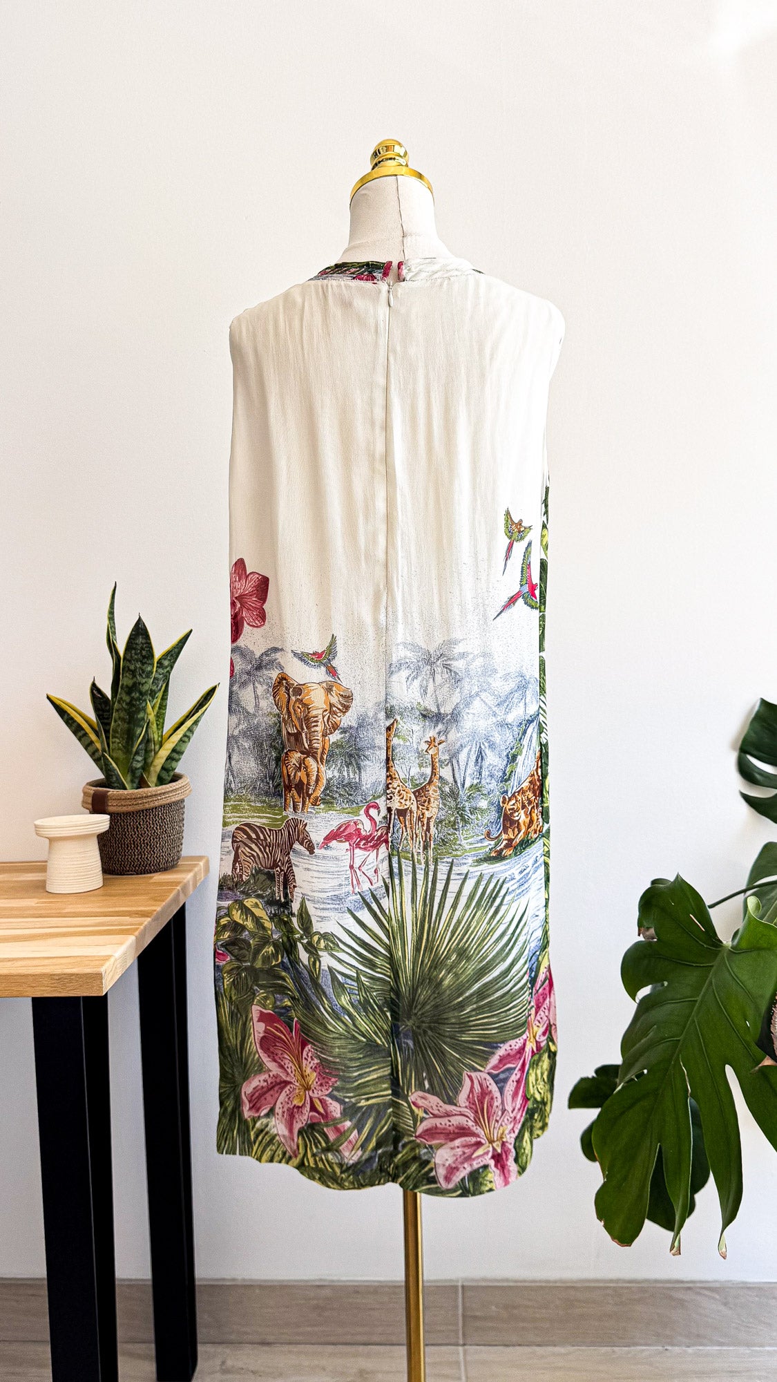 Robe imprimé savane éléphants girafes L - Derhy