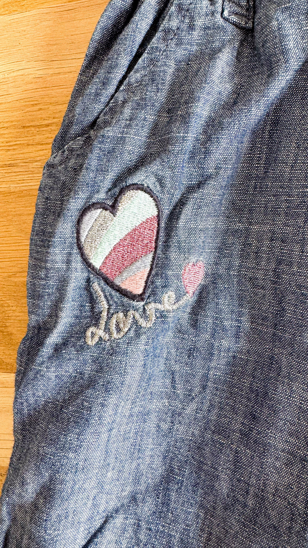Short chambray Miniman fille 6 ans bleu broderie cœur love