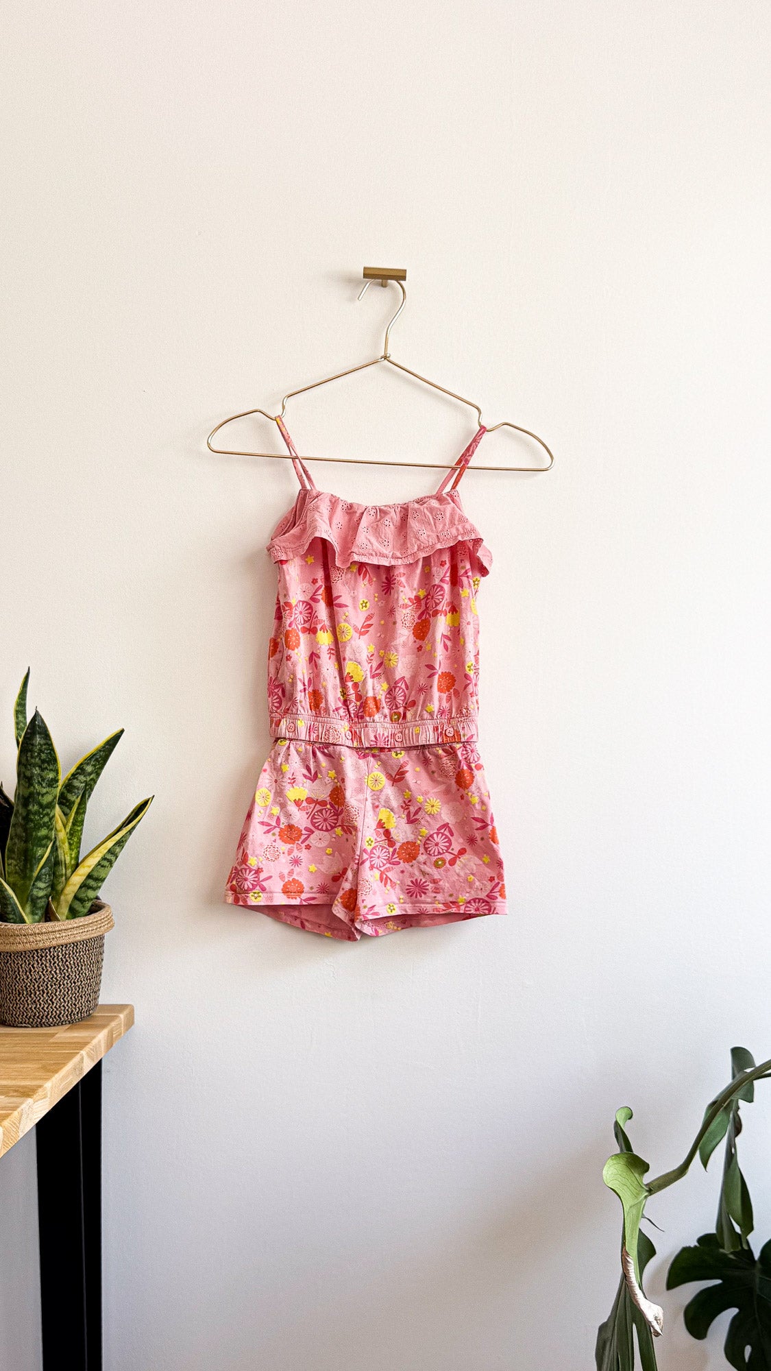 Ensemble 2en1 Vertbaudet fille 7 ans rose floral combinaison