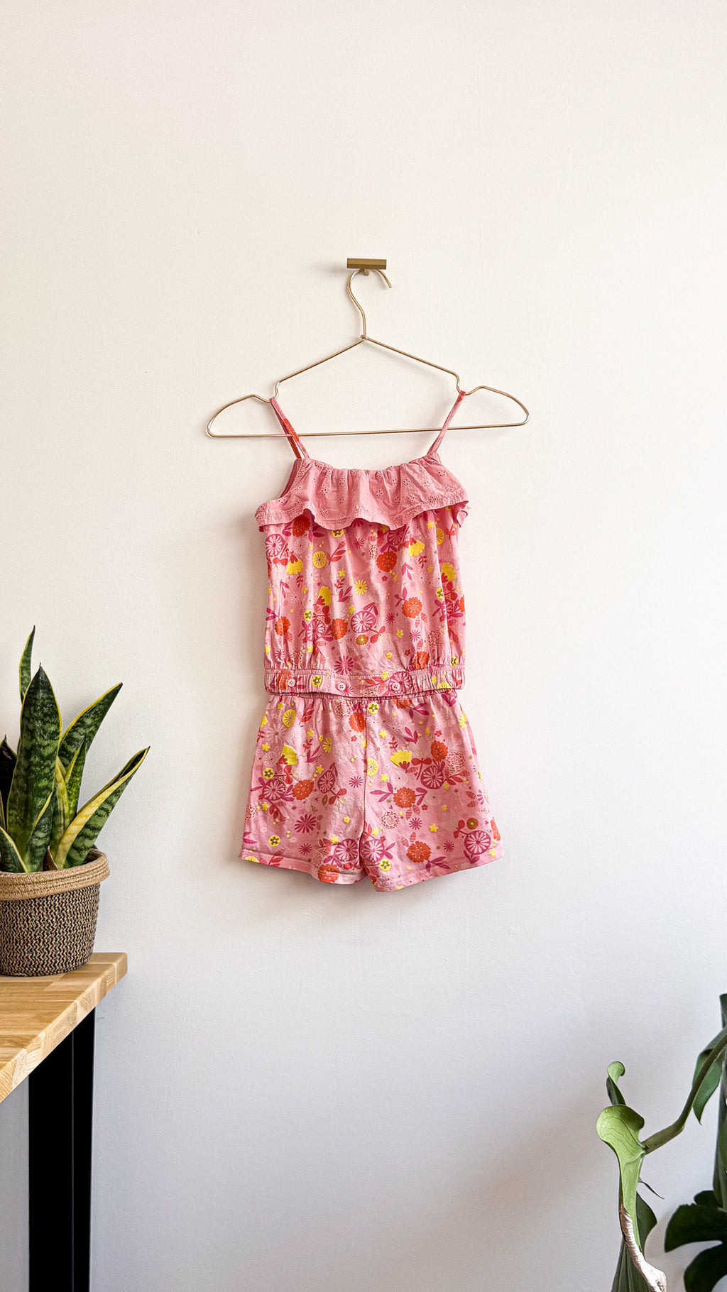 Ensemble 2en1 Vertbaudet fille 7 ans rose floral combinaison