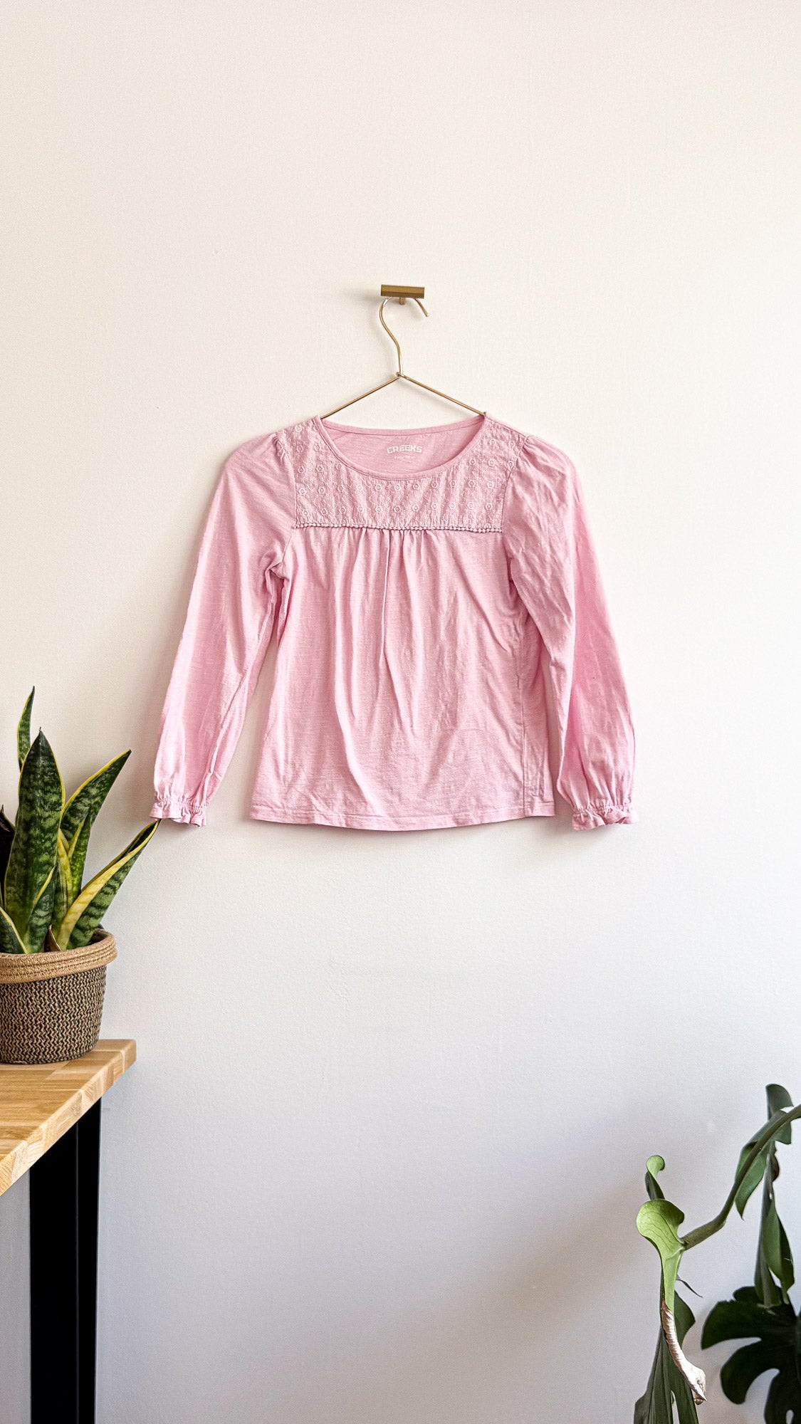 Haut ML Creeks fille 8 ans rose pâle broderie anglaise