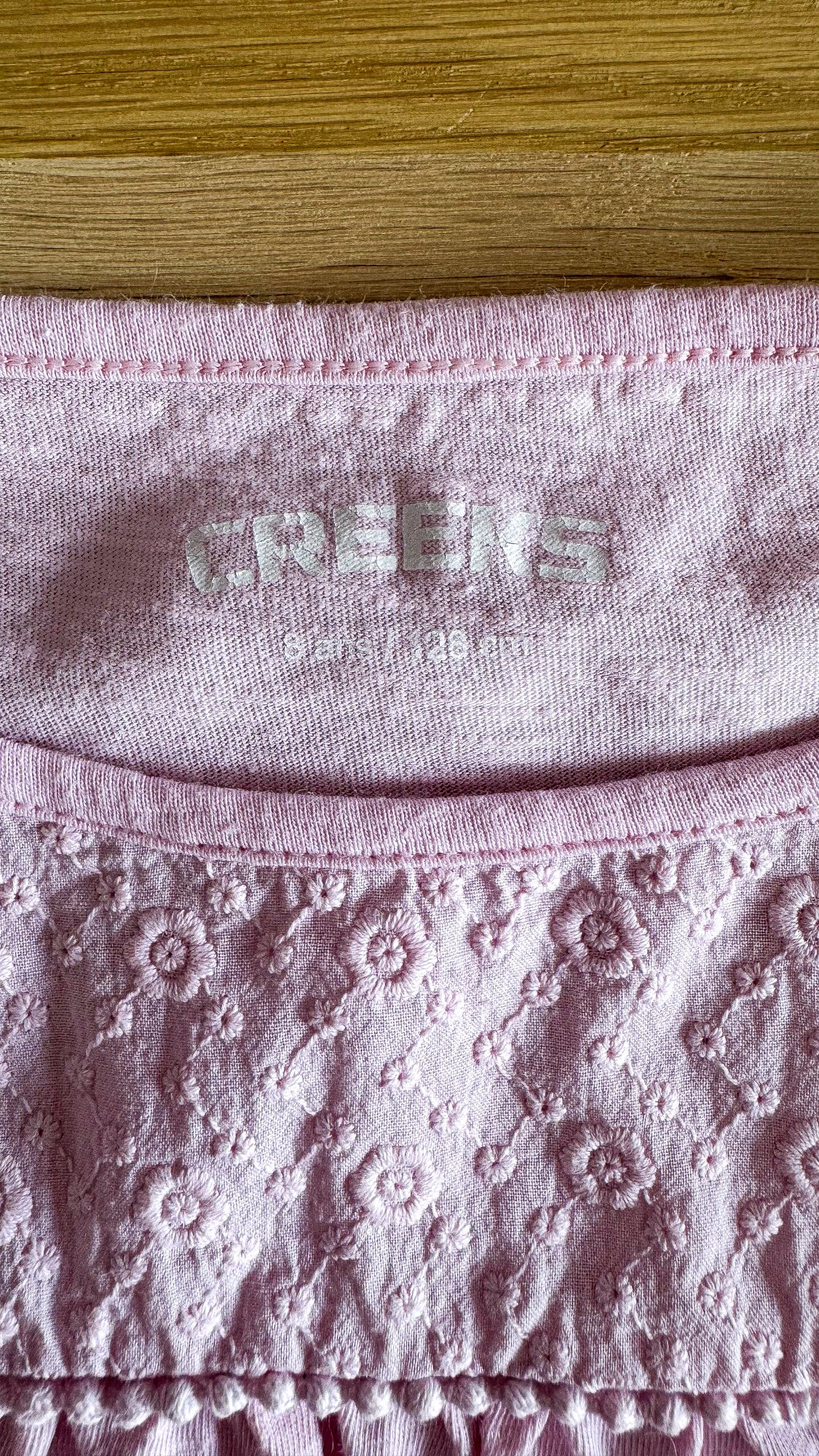 Haut ML Creeks fille 8 ans rose pâle broderie anglaise