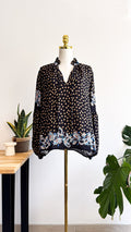 Dixie black paisley print polka dot pussy bow blouse size S