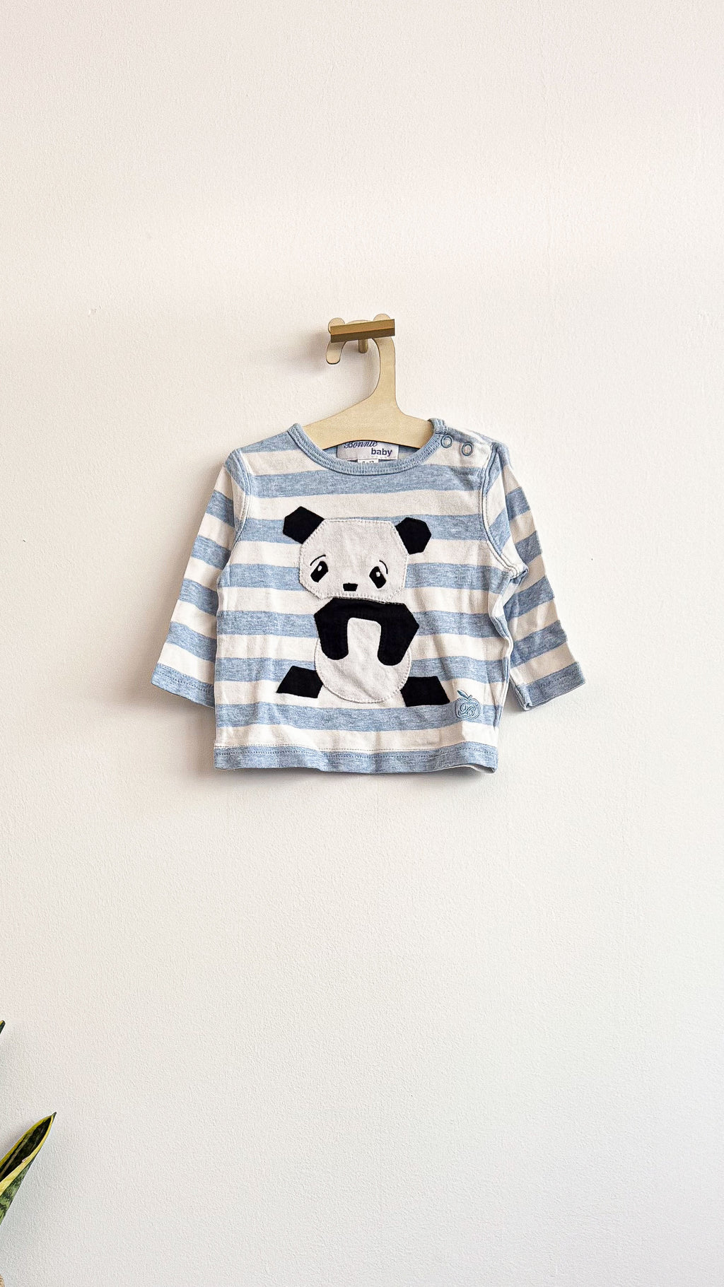 T-shirt ML rayé bleu blanc panda 6/12 mois - Bonnie Baby