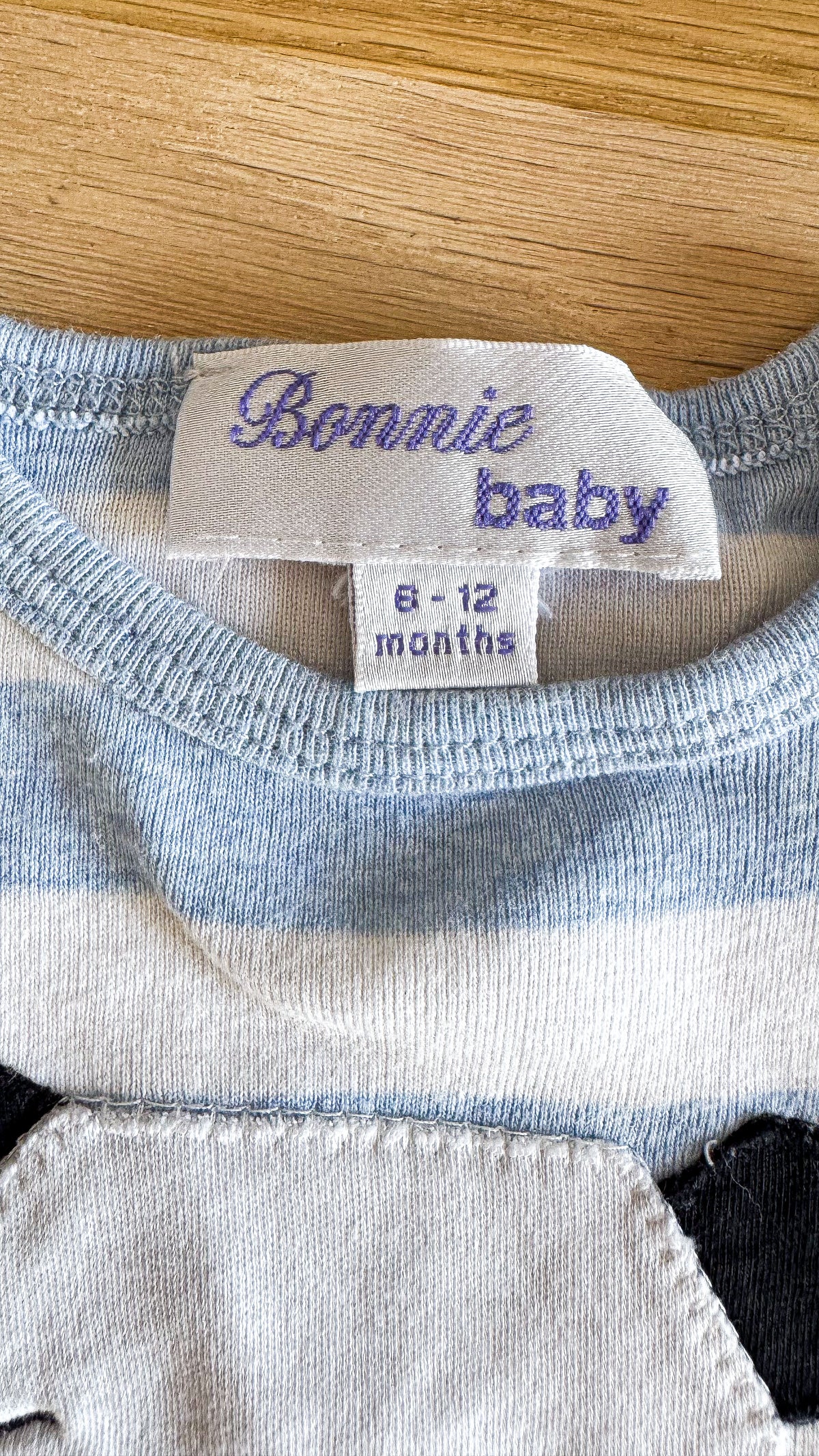T-shirt ML rayé bleu blanc panda 6/12 mois - Bonnie Baby