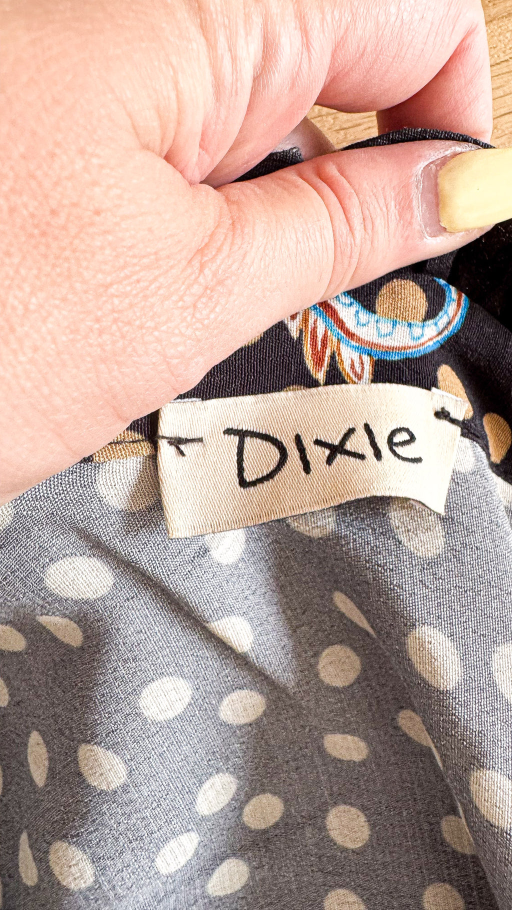 Dixie black paisley print polka dot pussy bow blouse size S