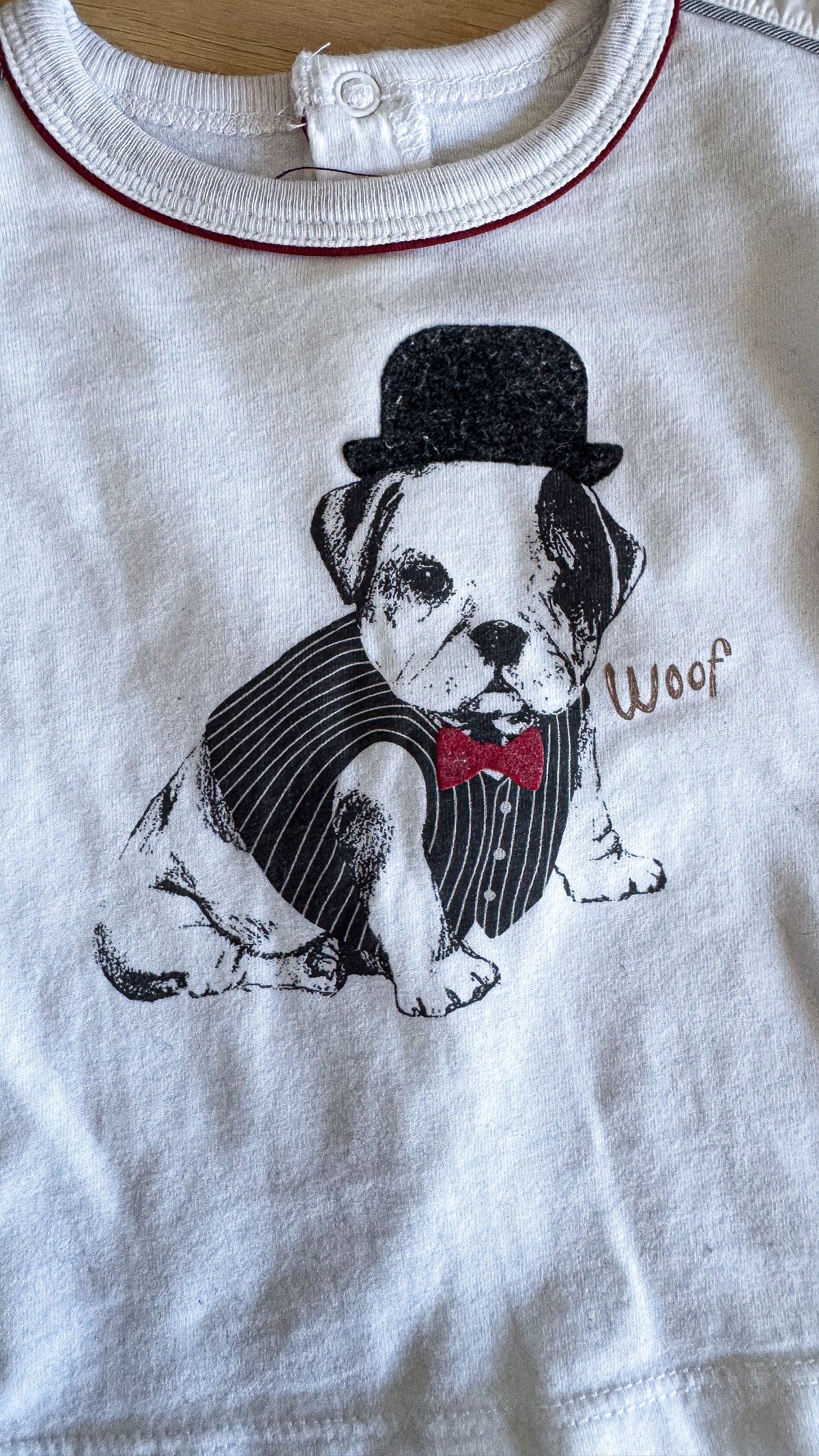 T-shirt ML blanc bouledogue "Woof" 6 mois - Sergent Major
