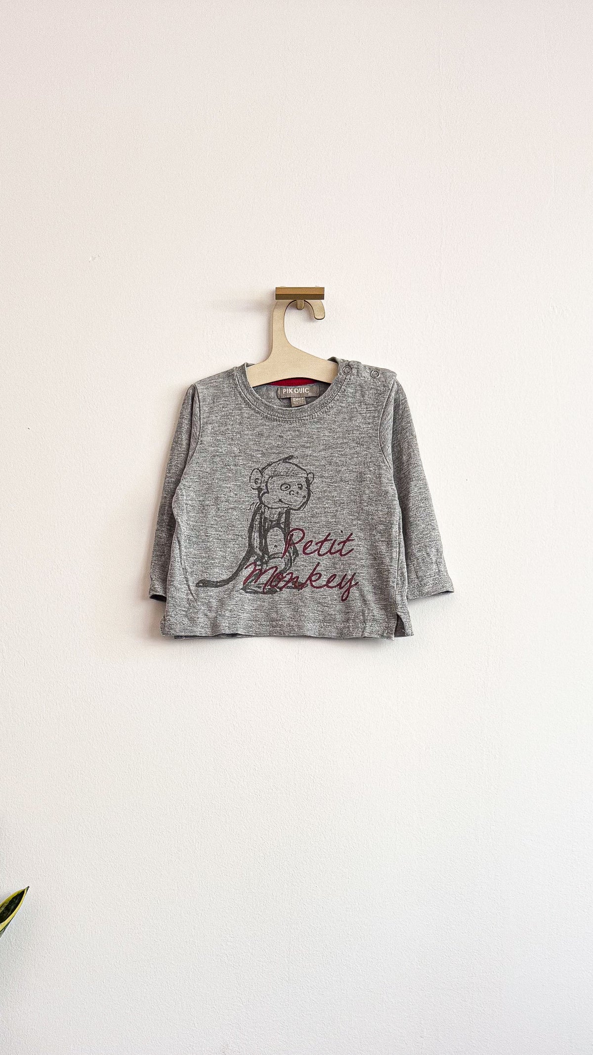 T-shirt ML gris chiné "Petit Monkey" 6 mois - Pik Ouic