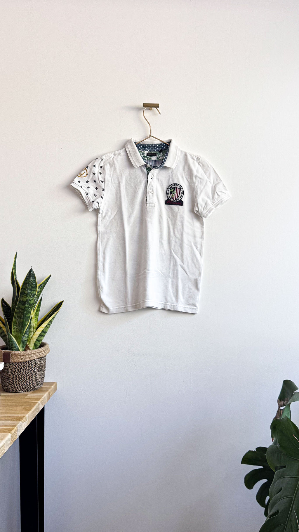 Polo blanc écusson palmiers "1987" 8 ans - IKKS
