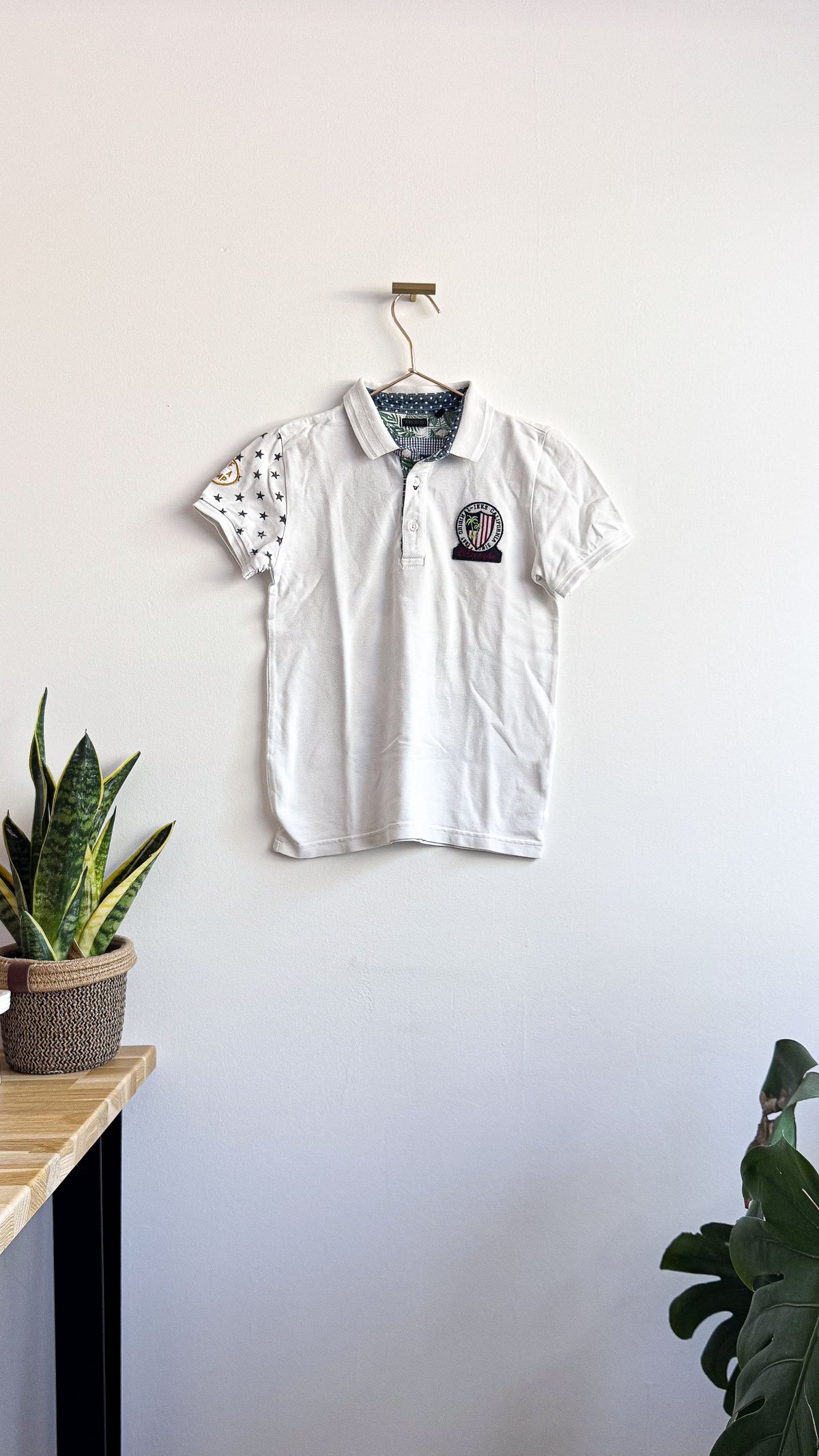 Polo blanc écusson palmiers "1987" 8 ans - IKKS