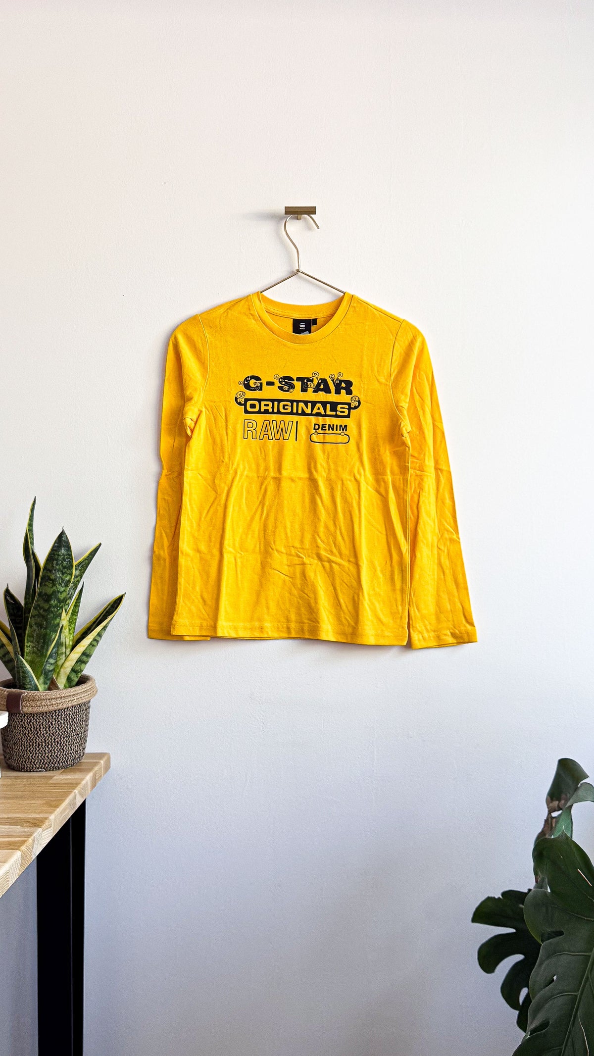 T-shirt ML jaune logo brodé 10 ans - G-Star Raw