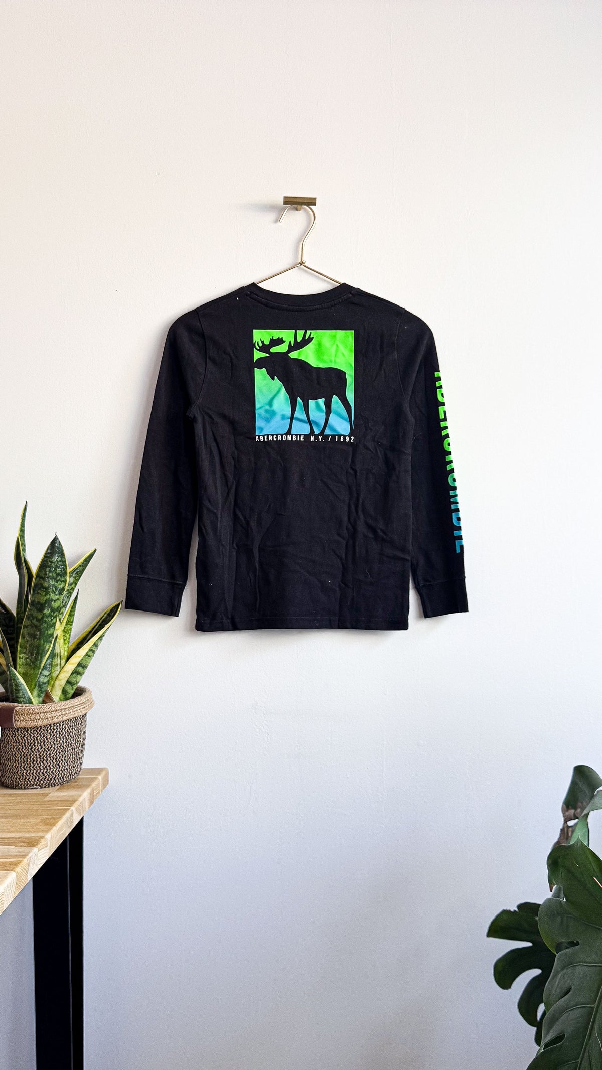 T-shirt ML noir logo élan dégradé 10 ans - Abercrombie Kids