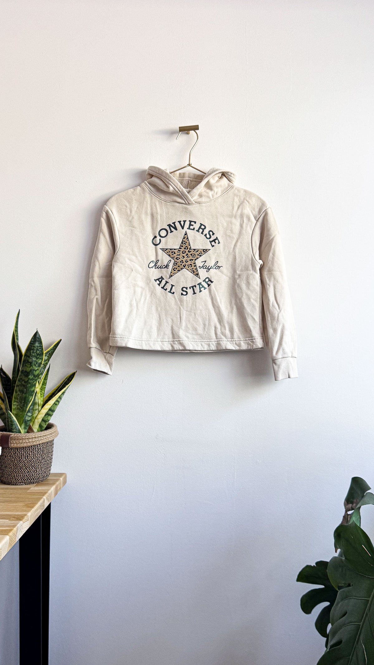 Sweat capuche Converse fille 8-10 ans beige étoile léopard