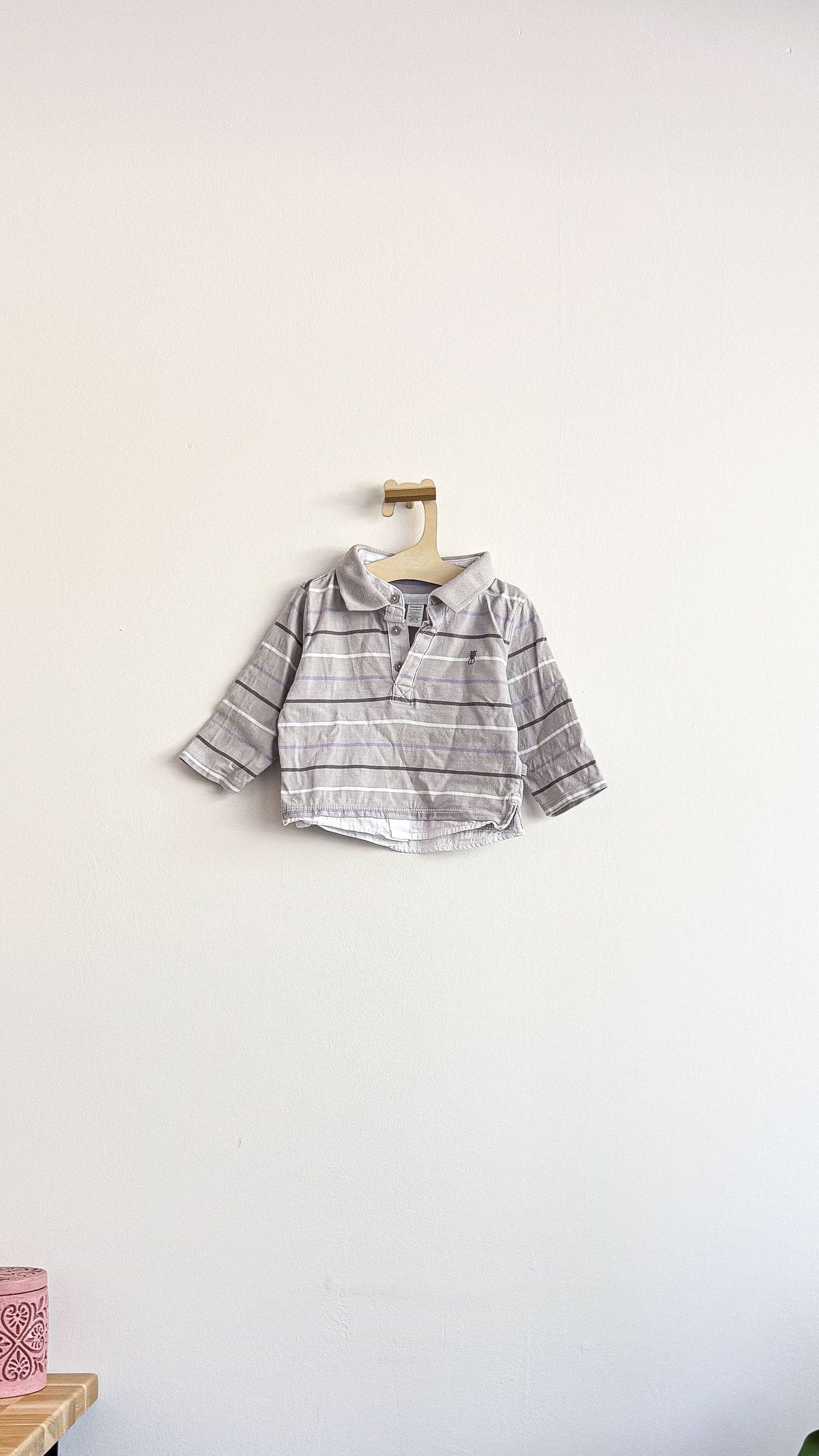 Polo ML rayé gris et lilas 6 mois - Obaïbi Okaïdi