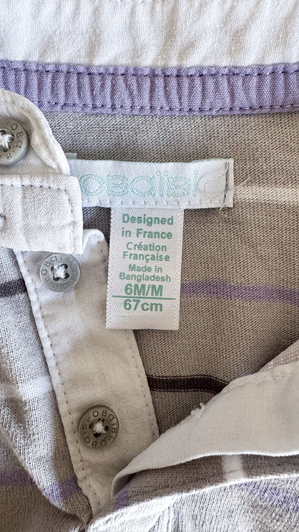 Polo ML rayé gris et lilas 6 mois - Obaïbi Okaïdi