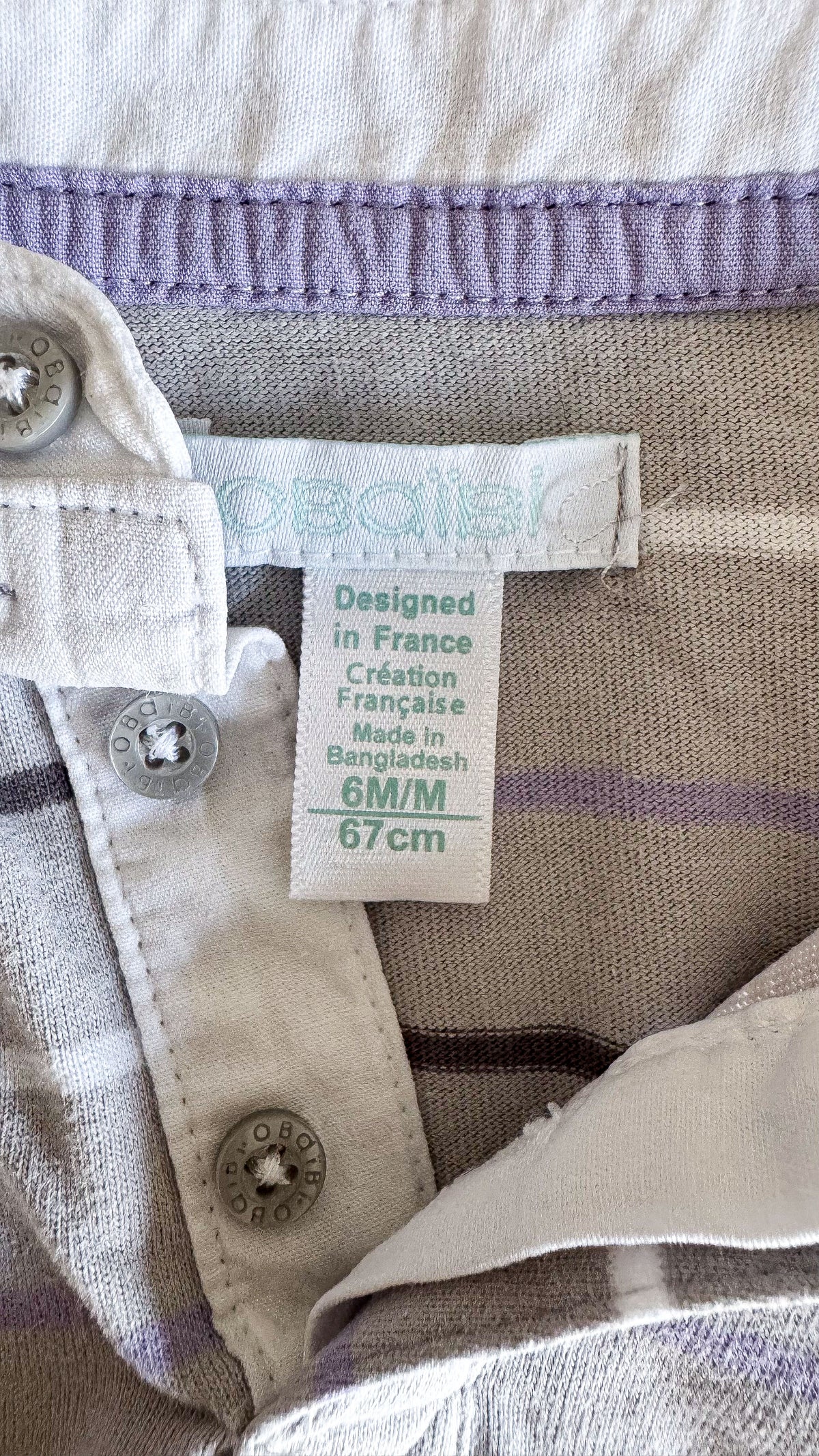 Polo ML rayé gris et lilas 6 mois - Obaïbi Okaïdi