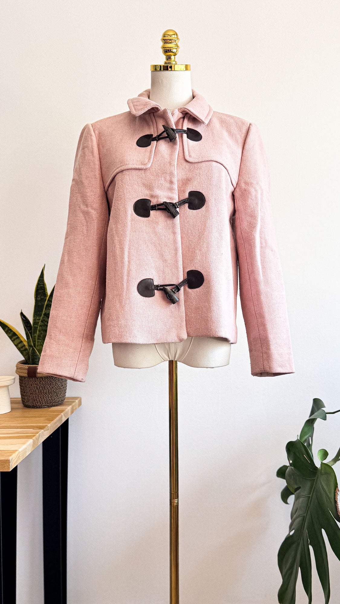 Veste duffle rose Zara Basic laine boutons bois taille XL