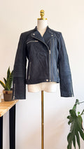Veste cuir Caroll bleu pétrole perfecto zippée taille 42