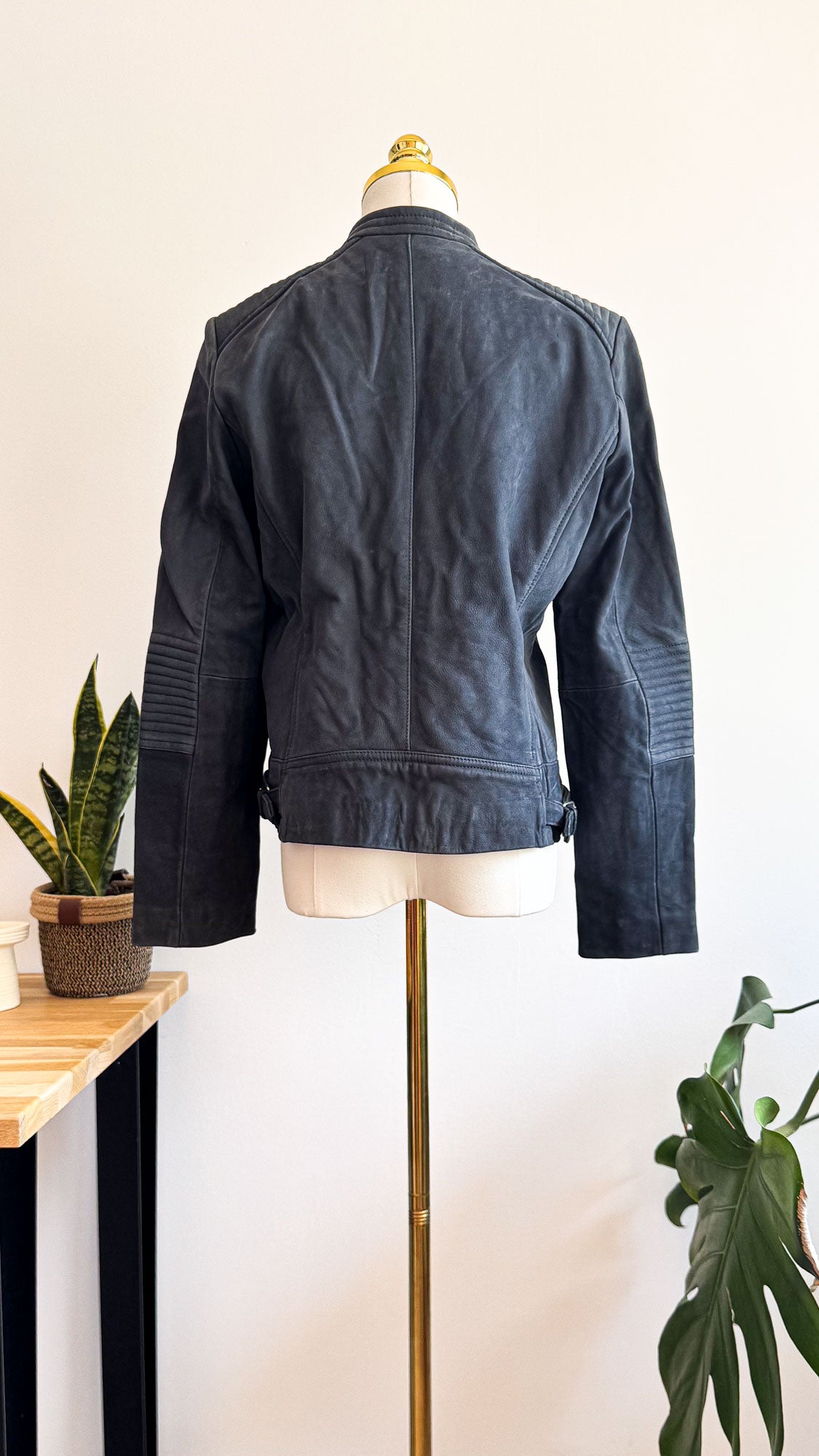 Veste cuir Caroll bleu pétrole perfecto zippée taille 42
