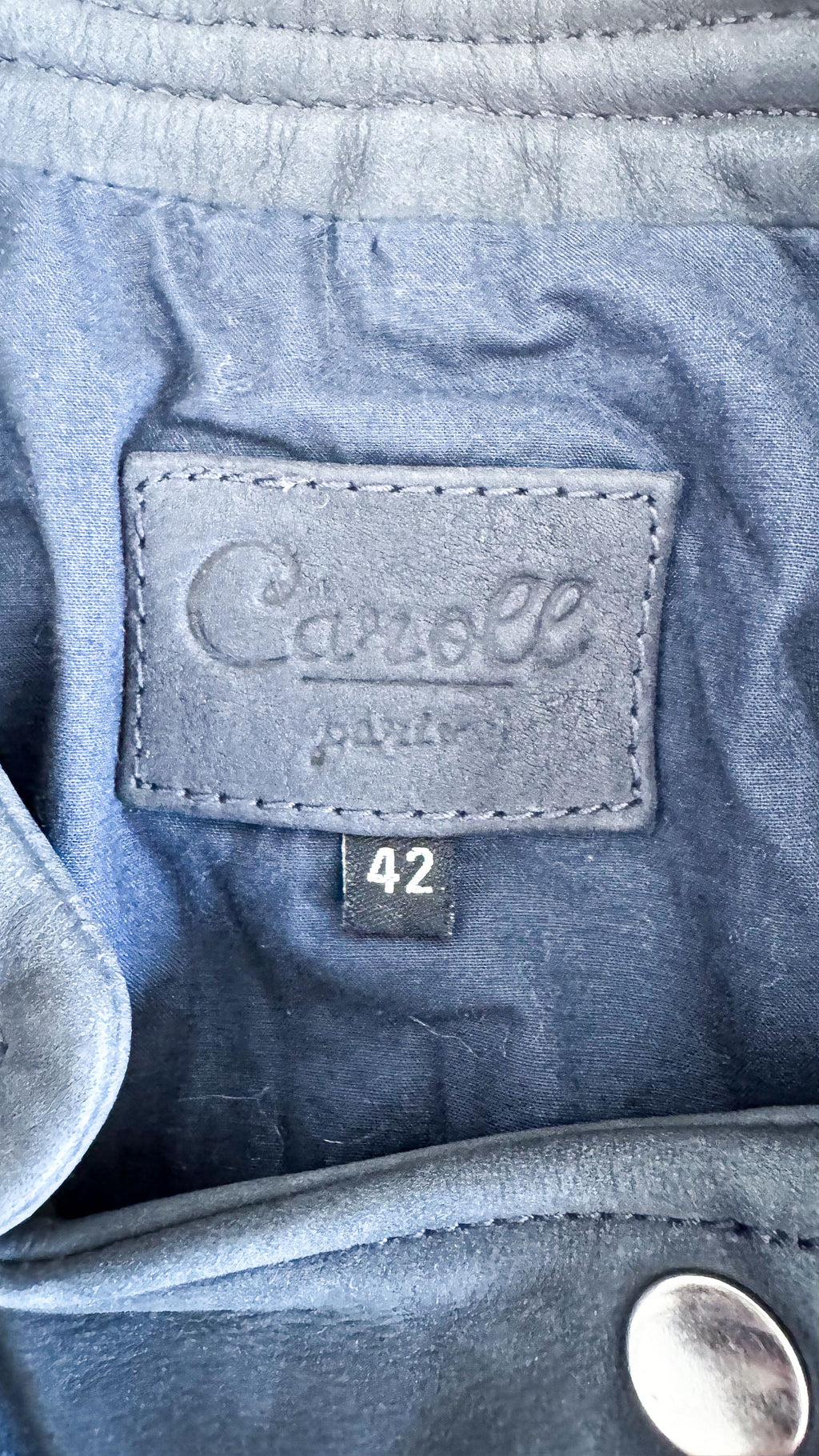 Veste cuir Caroll bleu pétrole perfecto zippée taille 42