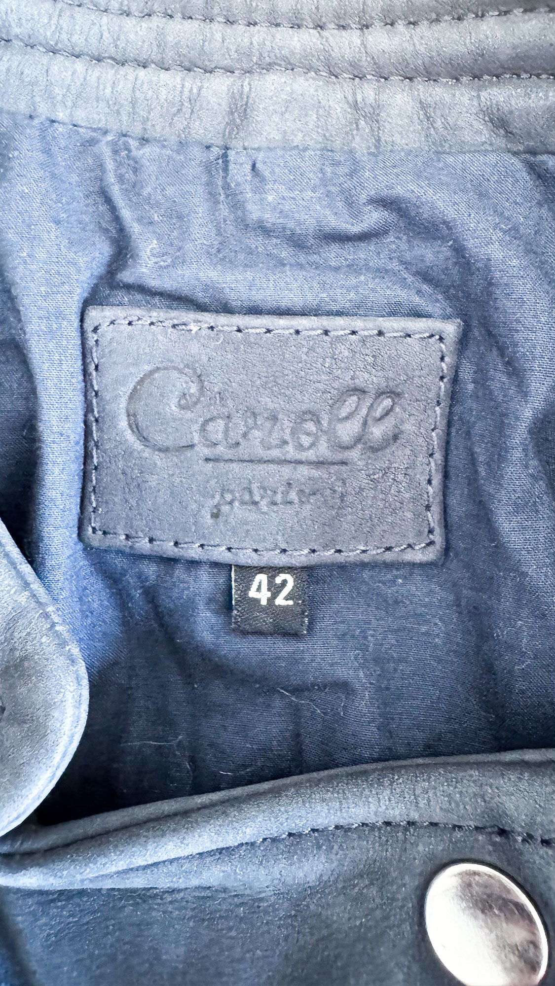 Veste cuir Caroll bleu pétrole perfecto zippée taille 42