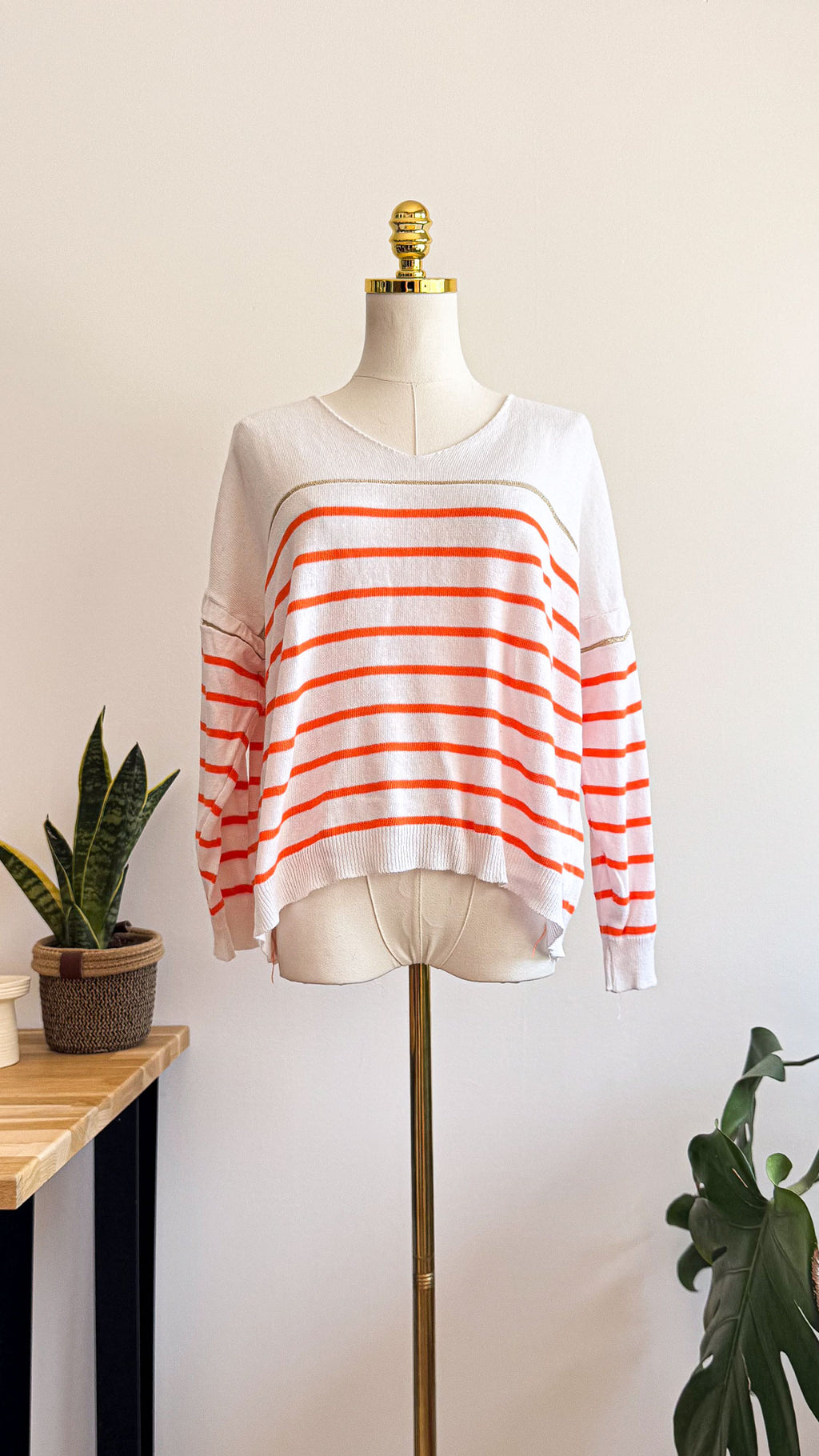 Orange and white striped marinière sweater Made in Italy one size