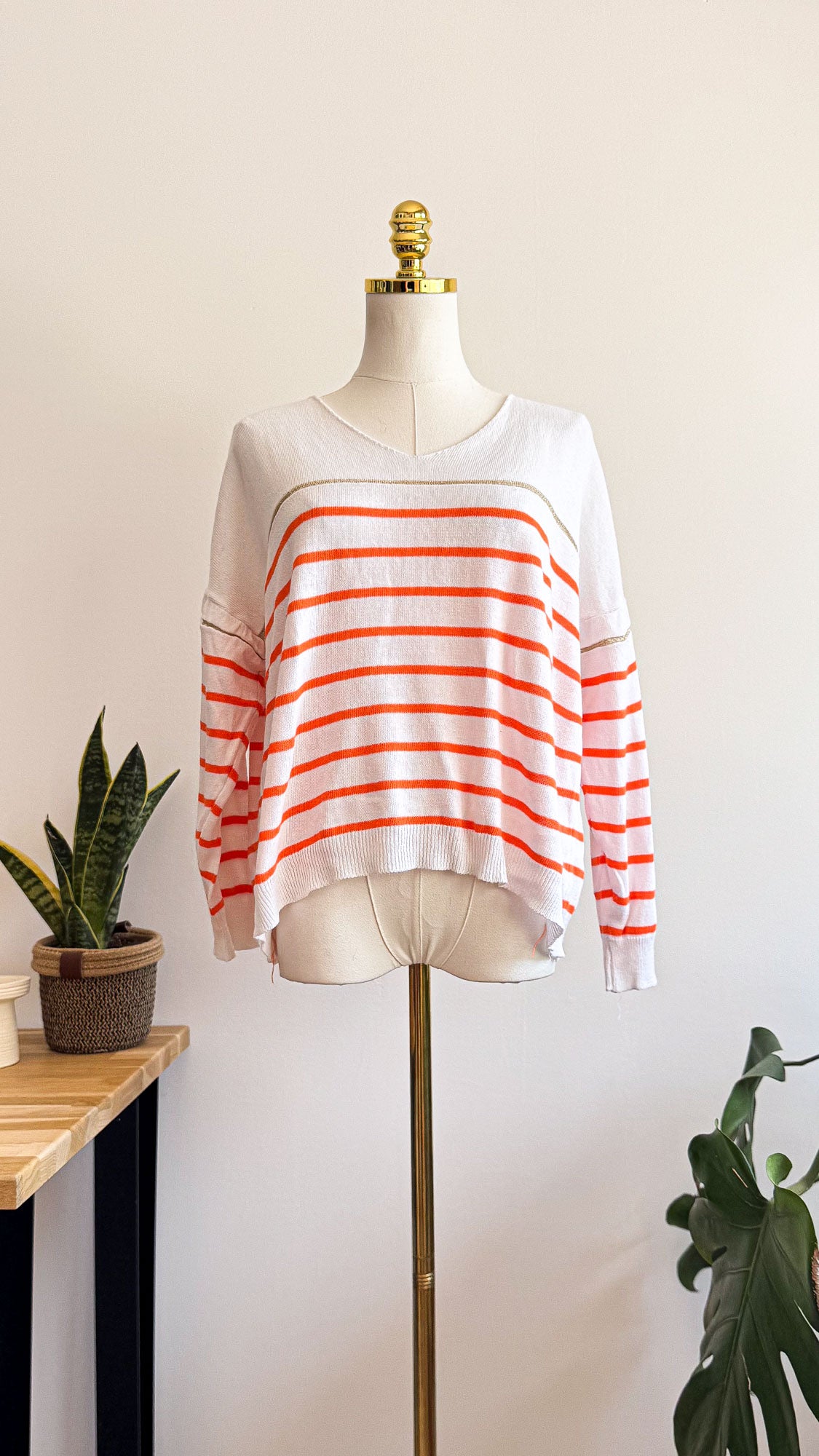 Pull marinière rayé orange blanc Made in Italy taille unique