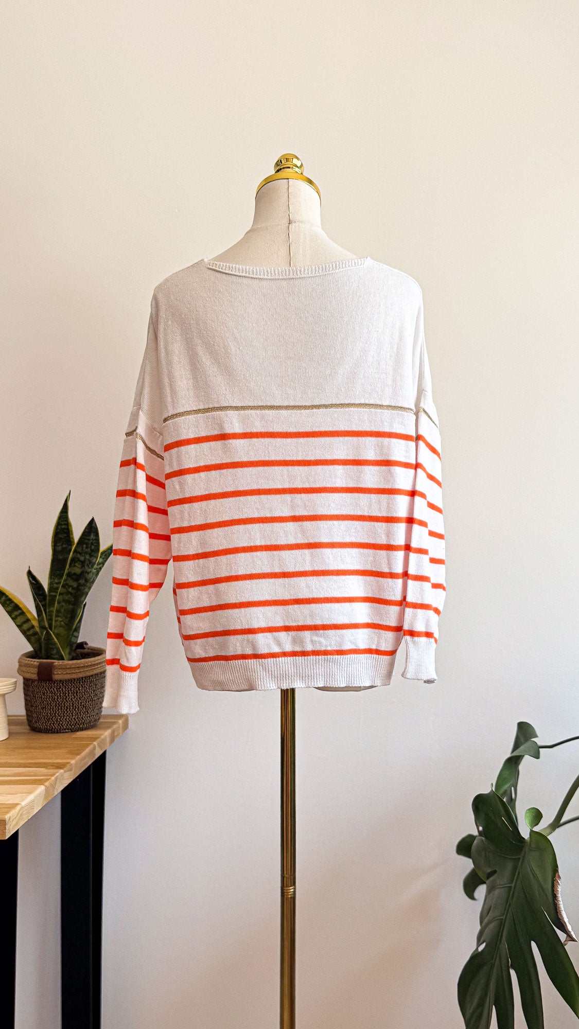 Pull marinière rayé orange blanc Made in Italy taille unique