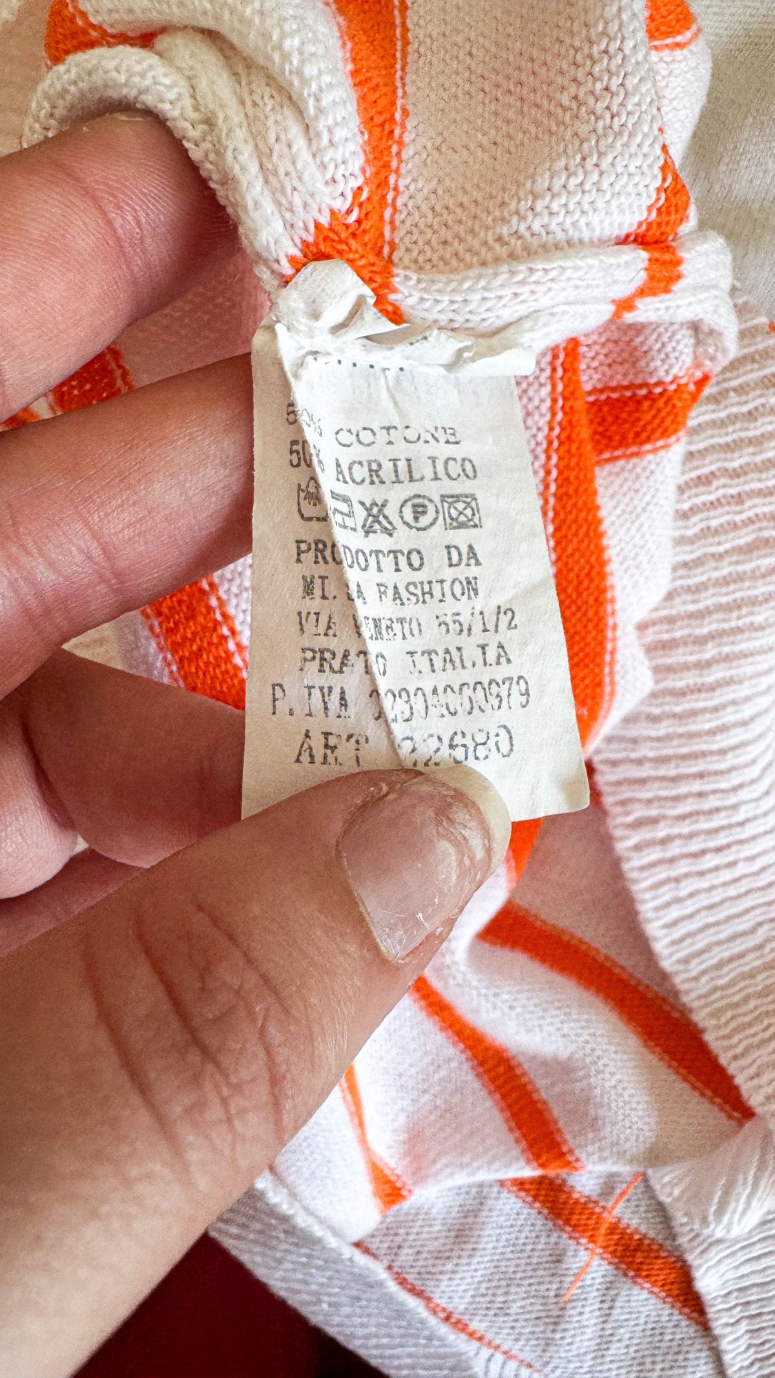 Pull marinière rayé orange blanc Made in Italy taille unique