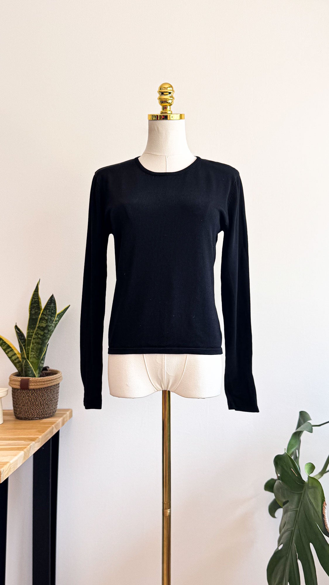Pull Kupino femme L noir col rond viscose basique fin