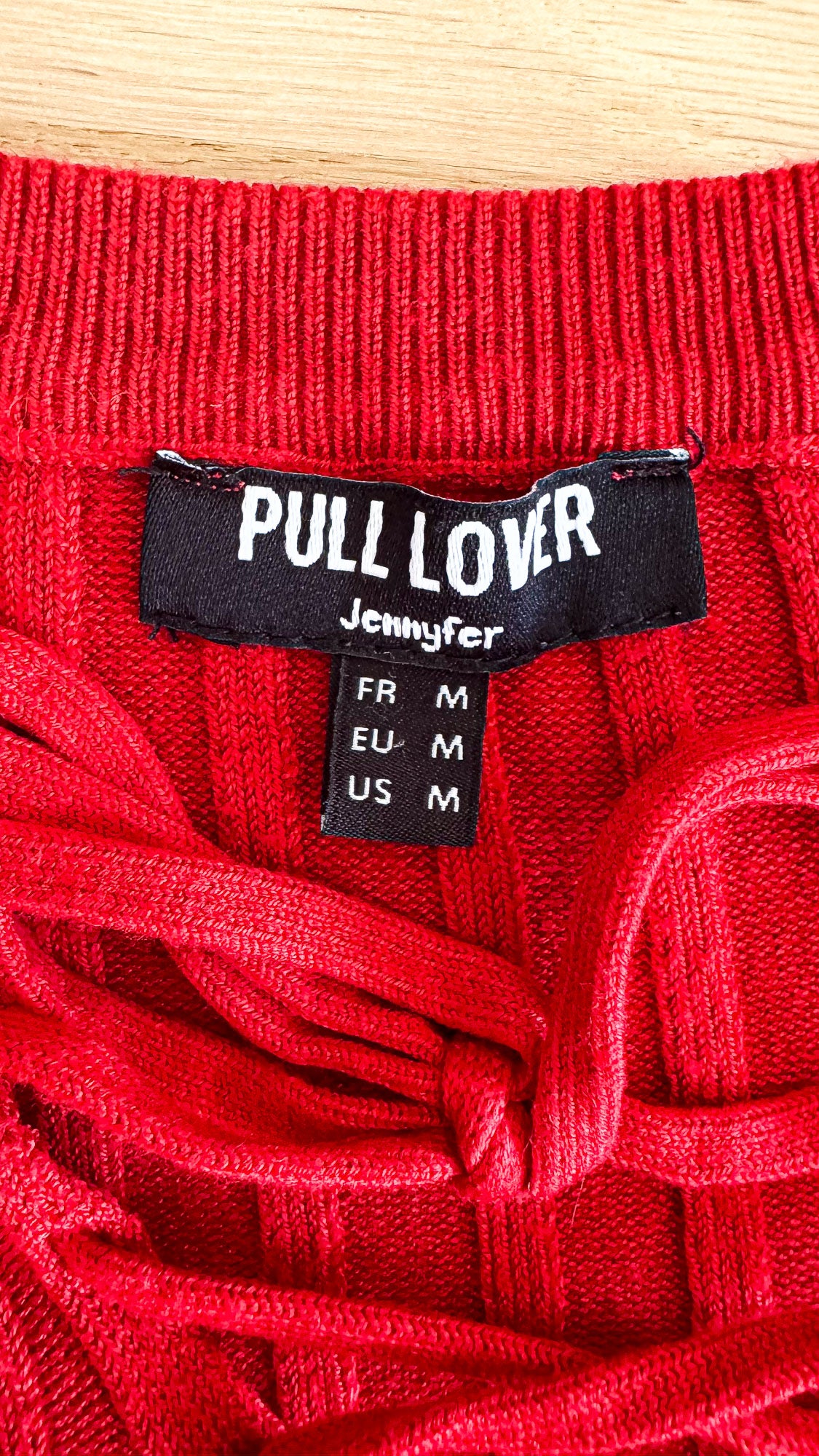 Pull Jennyfer femme M rouge côtelé laçage col V
