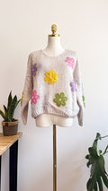 Pull Ineo Couture beige fleurs crochet Made in Italy